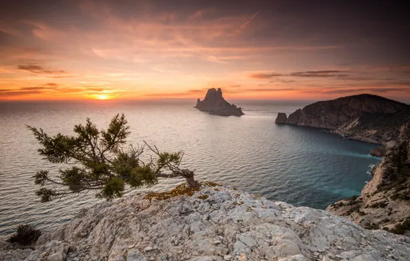 Море, пейзаж, закат, природа, скала, красота