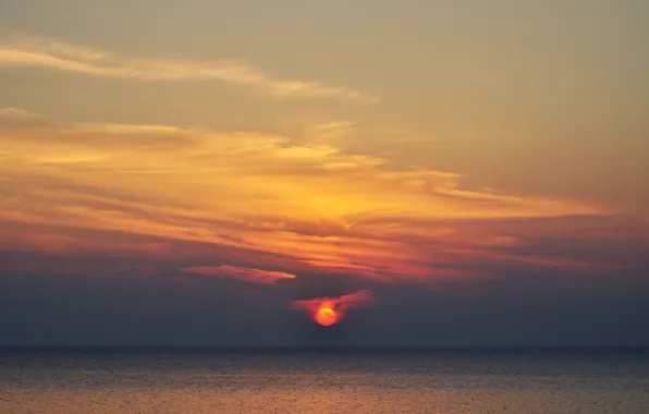 Fireball, twilight, sky, sea, ocean, sunset, seascape, dusk