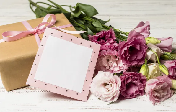 Картинка цветы, подарок, букет, wood, pink, flowers, romantic, эустома