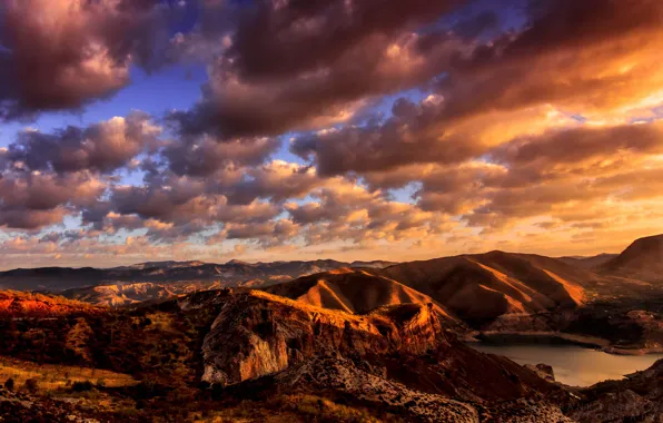 Картинка облака, горы, озеро, утро, Калифорния, США, Сьерра-Невада