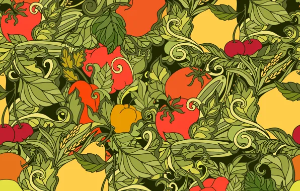 Картинка абстракция, фон, текстура, pattern, fruits, vegetables, Leaves, seamless