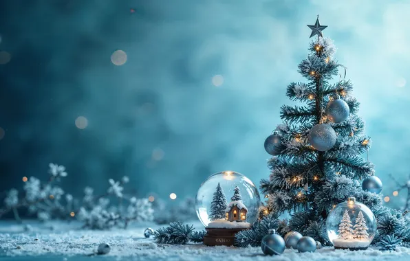 Зима, снег, украшения, елка, Рождество, Новый год, Christmas, winter
