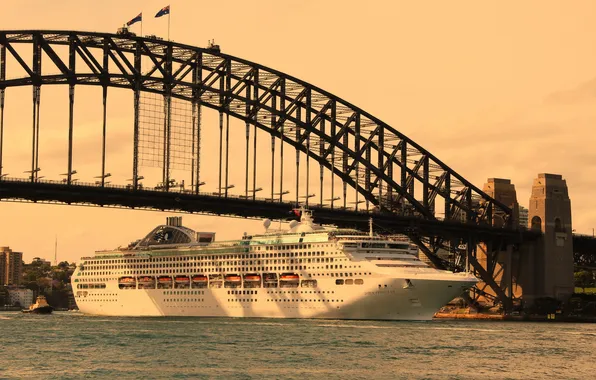 Мост, город, река, фото, корабль, Sydney, круизный лайнер