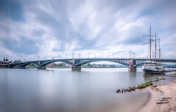 Мост, пролив, корабль, Germany, Wiesbaden