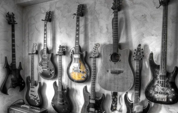 Музыка, стена, гитары