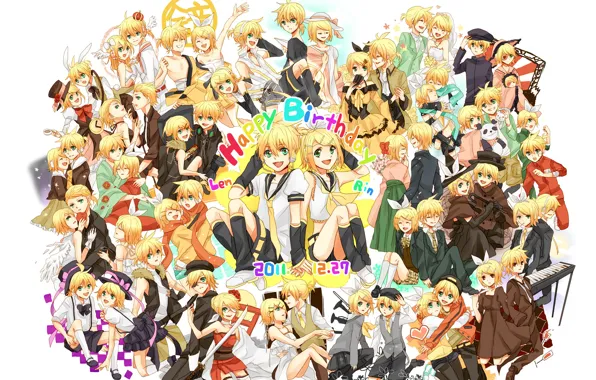 Девушка, парень, Vocaloid, вокалоид, Happy Birthday, Rin, Kagamine Len