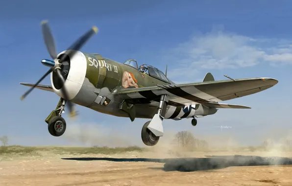 USA, USAF, Истребитель-бомбардировщик, P-47 Thunderbolt, Боевой самолёт, P-47D, 405 fighter group