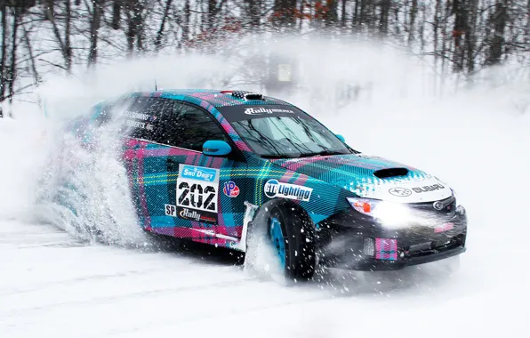 Зима, Subaru, Impreza, Снег, Машина, Занос, Дрифт, Rally