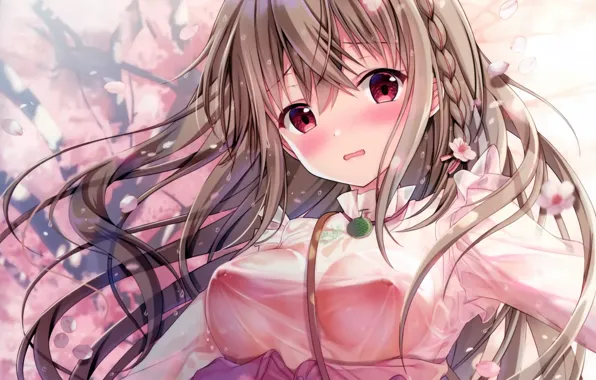 Girl, sexy, blouse, long hair, nipples, boobs, anime, beautiful