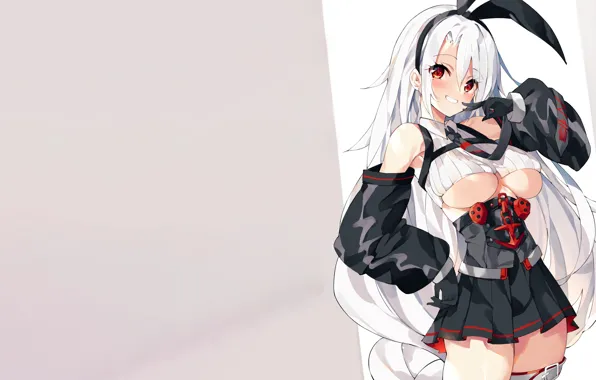 Girl, sexy, cleavage, long hair, boobs, anime, beautiful, red eyes