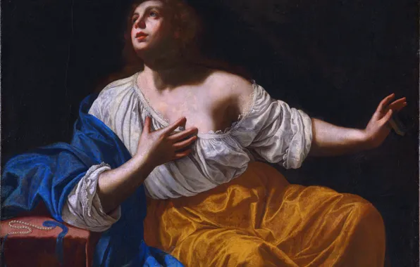 Картинка Картина, Женщина, Артемизия Джентилески, Мария Магдалина, Artemisia Gentileschi, Раскаявшаяся Мария Магдалина, Итальянская художница, Раскаяние