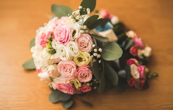 Розы, букет, нежные, Roses, lovely, wedding, эустома, Bouquets