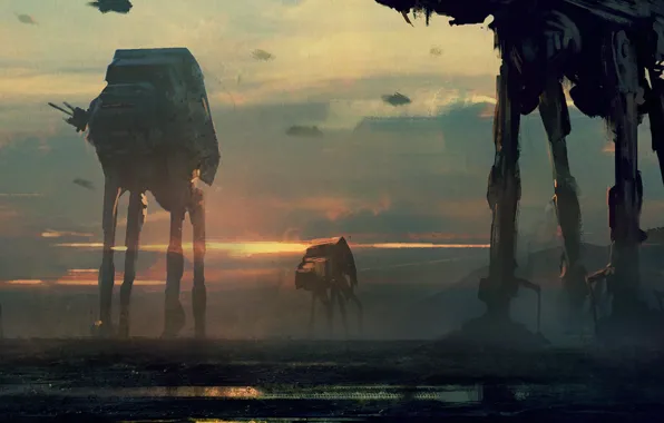 Роботы, star wars, art, imperial walkers