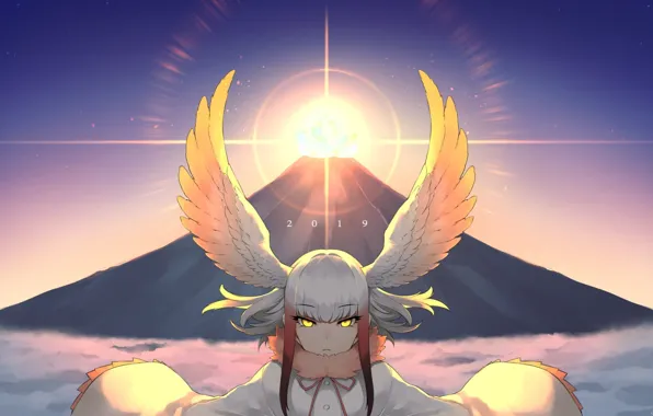Закат, крылья, девочка, Kemono Friends