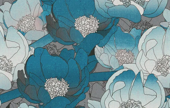 Цветы, синий, серый, фон, текстура, pattern, floral