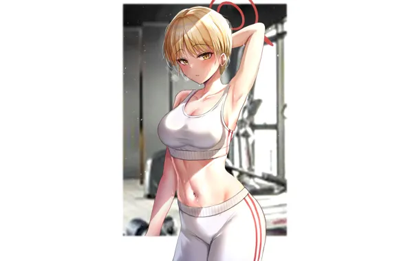 Girl, hot, sexy, anime, short hair, babe, gym, tights