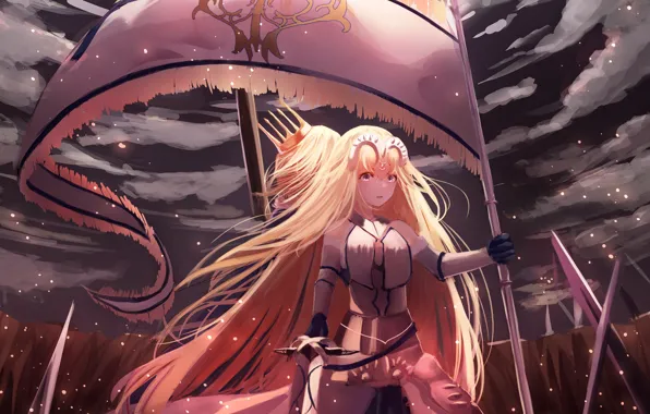 Картинка персонажи, флаг, Fate / Grand Order, девушка, арт, ночь, аниме