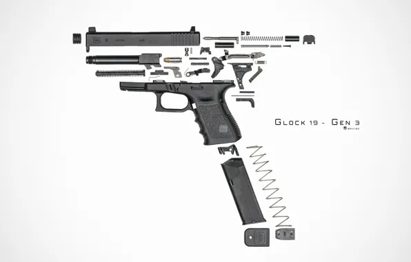 Пистолет, детали, Glock 19, разобранный