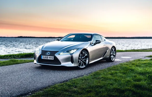 Дорога, авто, закат, Lexus, 500h