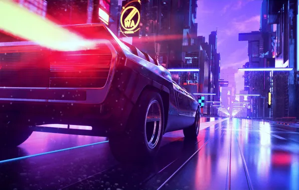 Авто, Дорога, Музыка, Город, Машина, Фон, Synth, Retrowave