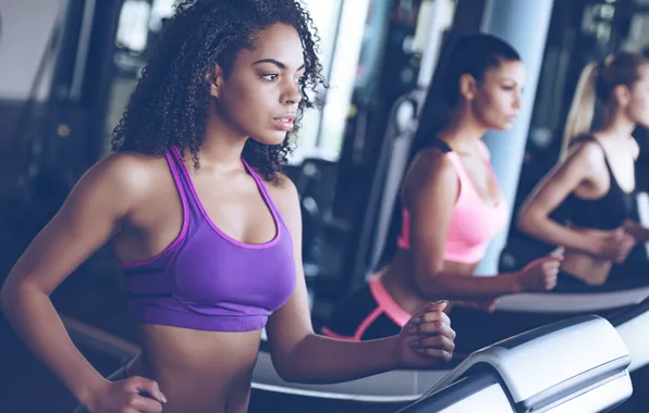 Поза, девушки, фигура, бег, фитнес, тренировка, тренажеры, fitness
