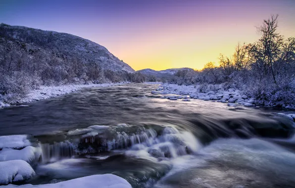 Картинка зима, снег, деревья, природа, река
