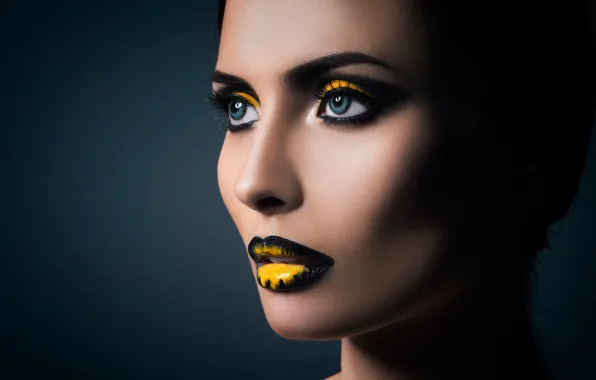 Портрет, макияж, black, yellow, eyes, lips, Yna