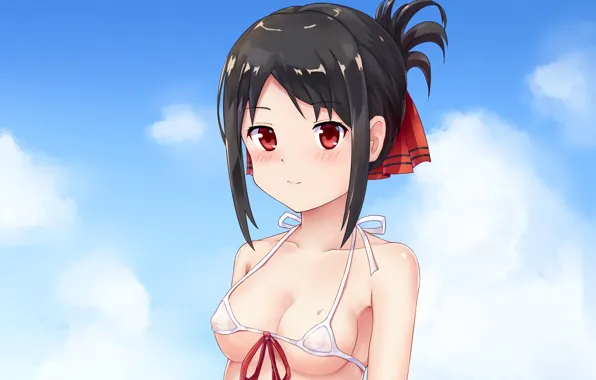 Girl, sexy, cleavage, boobs, anime, beautiful, red eyes, short hair