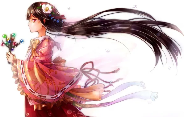 Картинка девушка, цветы, аниме, арт, кимоно, touhou, houraisan kaguya, shironeko yuuki