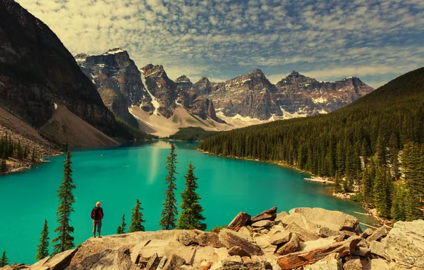 Картинка лес, озеро, Canada, landscape, lake, Banff National park, Moraine