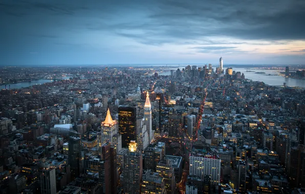 Здания, Нью-Йорк, панорама, Манхэттен, Manhattan, New York City