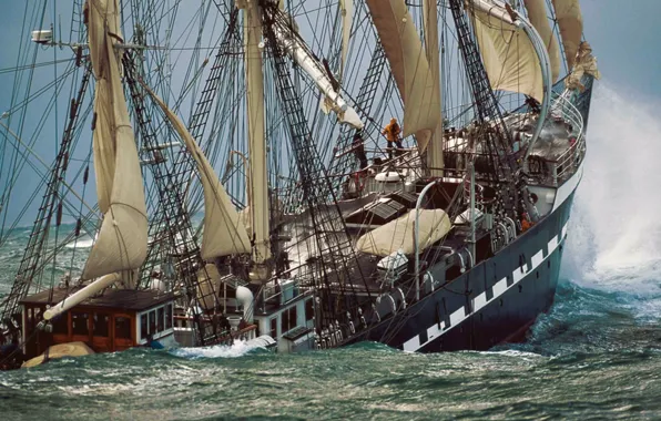 Шторм, стихия, парусник, Belem