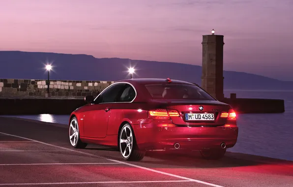 Красный, Вечер, Причал, BMW, Бумер, Свет, БМВ, 3 series