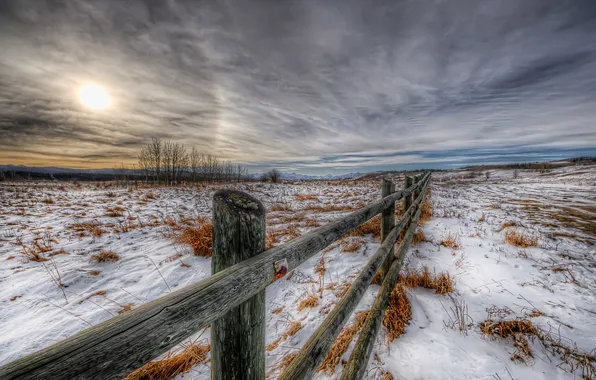 Картинка зима, поле, забор