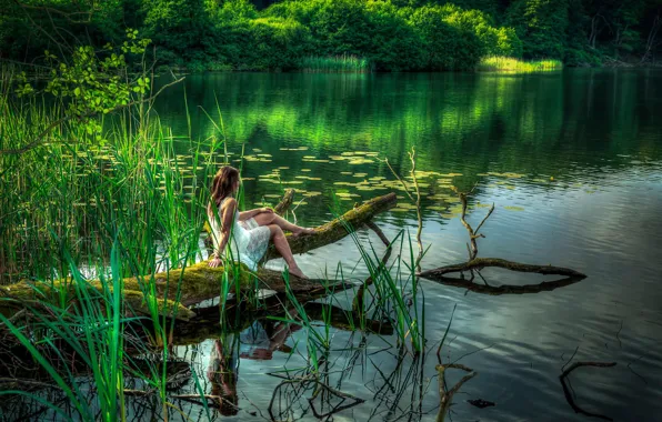 Картинка лето, девушка, озеро
