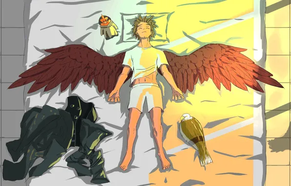 Птица, крылья, парень, My Hero Academia, Boku No Hero Academia, Моя Геройская Академия