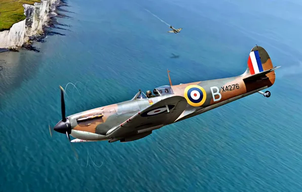 Картинка Битва за Британию, RAF, 1940, He.111, Spitfire Mk.I, 54 squadron, Белые скалы Дувра, Дуврский пролив