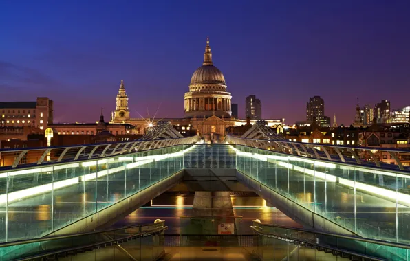 Картинка Англия, Лондон, Великобритания, Millennium Bridge, St Paul's Cathedral, Собор Святого Павла