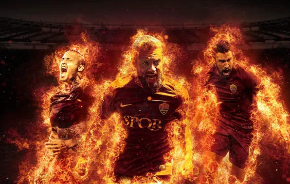 Wallpaper, sport, fire, stadium, football, AS Roma, Daniele De Rossi, players
