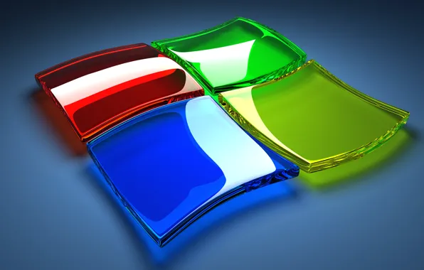 Картинка компьютер, стекло, цвет, логотип, эмблема, windows, блик, объем