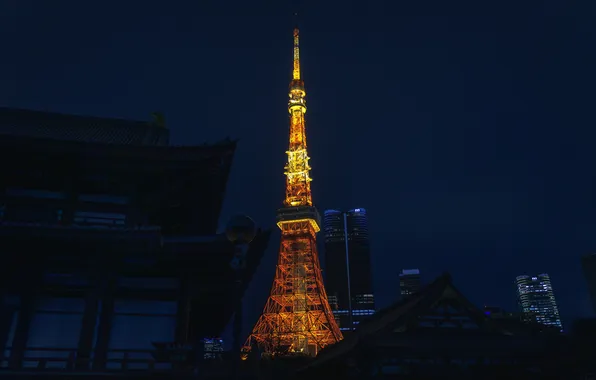 Картинка ночь, Башня, Япония, Токио, Tokyo, Japan, Tokyo Tower, Lighting Night