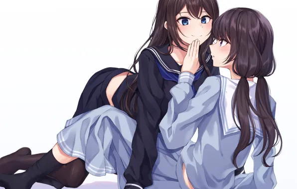 Девушки, белый фон, School Uniform