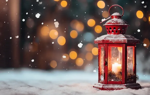 Картинка зима, снег, ночь, Рождество, фонарь, Новый год, Christmas, night