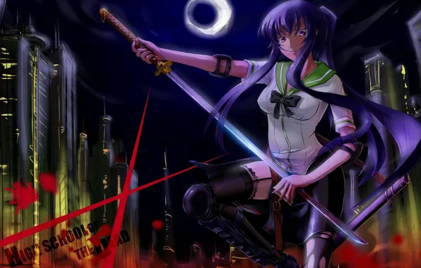 Картинка девушка, катана, anime, art, Highschool of the Dead, Saeko Busujima