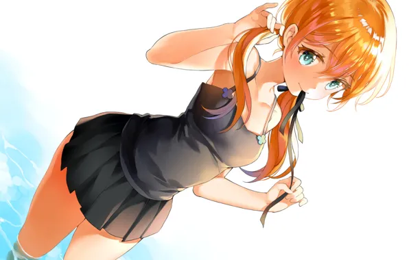 Girl, sexy, cleavage, long hair, dress, boobs, anime, water