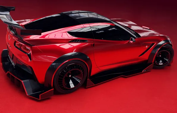 Красный, Авто, Corvette, Машина, Car, Рендеринг, Stingray, Corvette Stingray