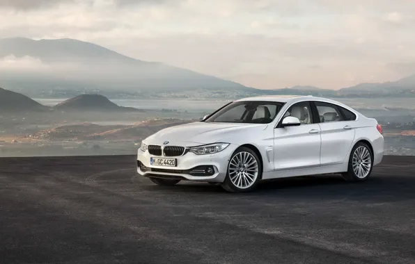 Белый, горы, BMW, Gran Coupe, 2014, 4 Series