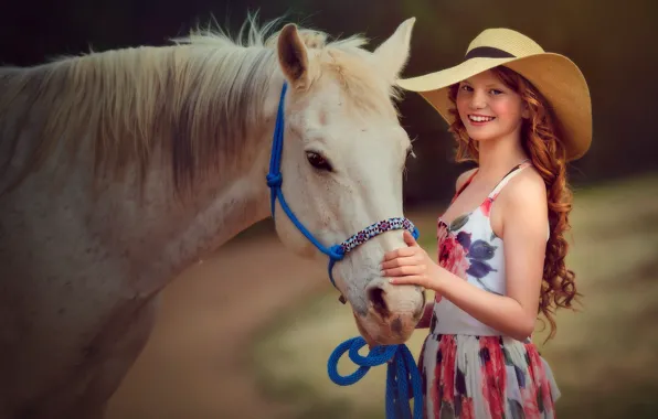 Картинка конь, девочка, шляпка