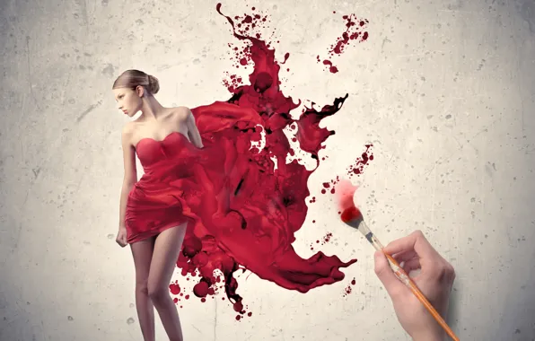 Картинка Girl, Dress, Painting, Brush