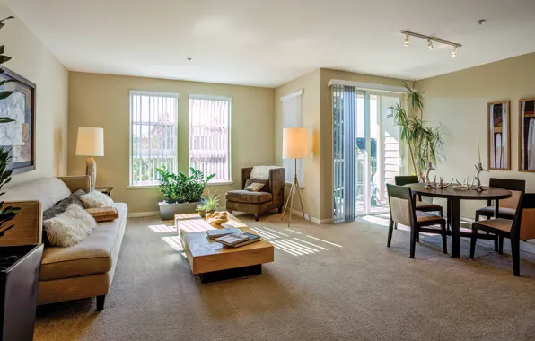 Интерьер, гостиная, столовая, Mansion, Grove Apartments in Santa Clara